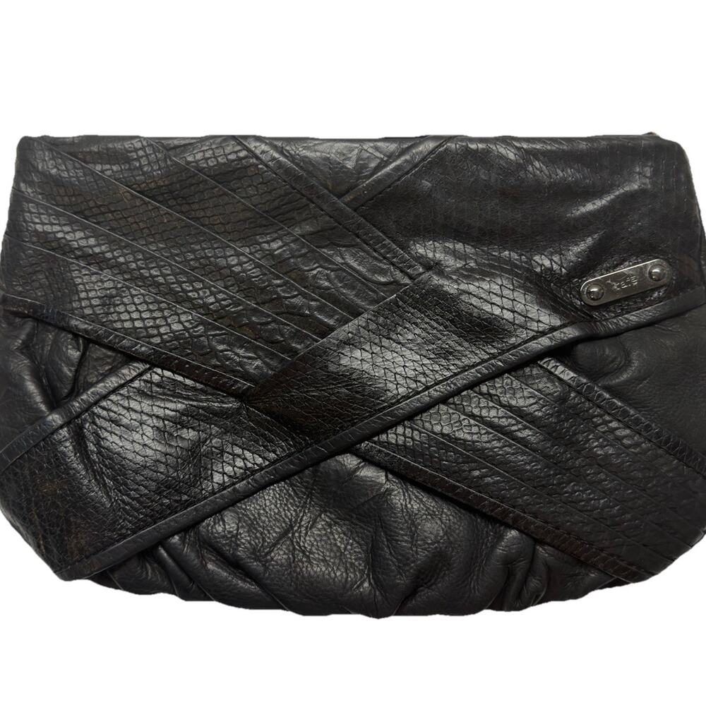 Rafe New York Black Genuine Leather Snake Embossed Oversized Frame Clutch Gothic